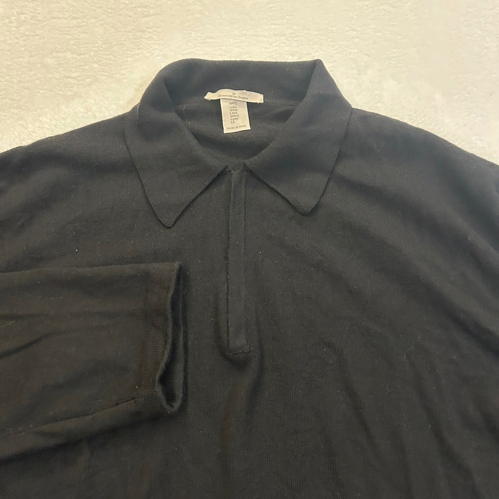 Ermenegildo Zegna Sweater Quarter Zip Wool Mens XL Black Made in Italy Luxury